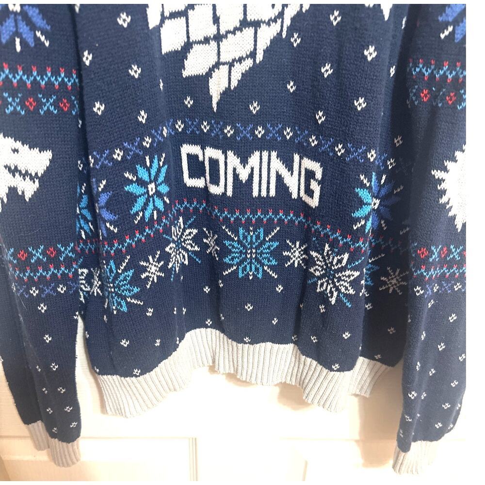 Game of Thrones "Winter Is Coming" Navy Blue Fantasy Crew Neck Sweater S Large - Picture 4 of 12